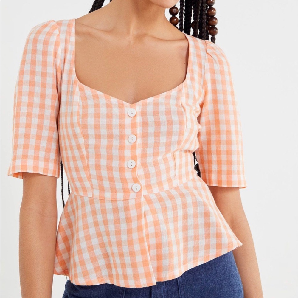 Pink gingham print urban outfitters top